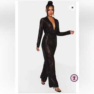 Missguided Black sequence Colar long sleeves jumpsuit!